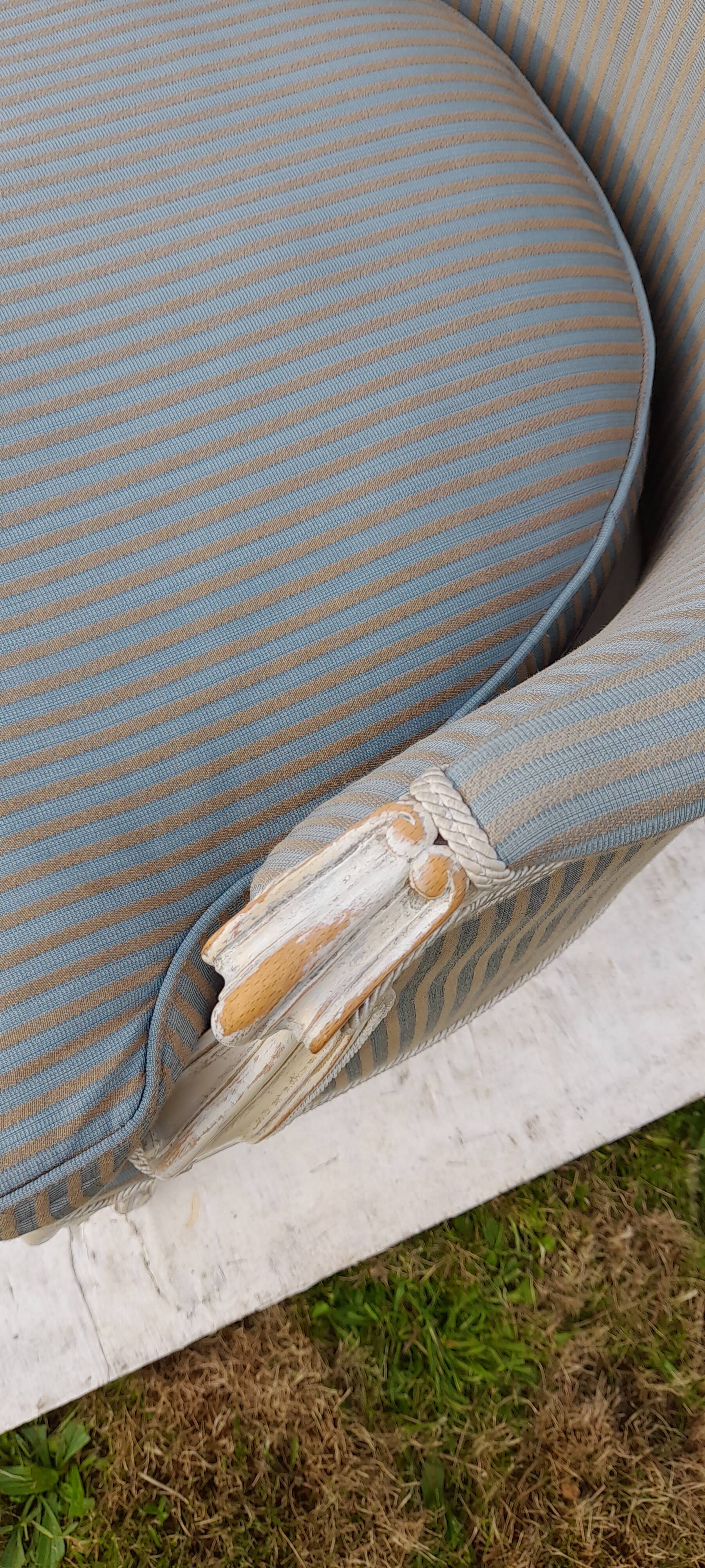 Bergère armchair with blue striped seat and back