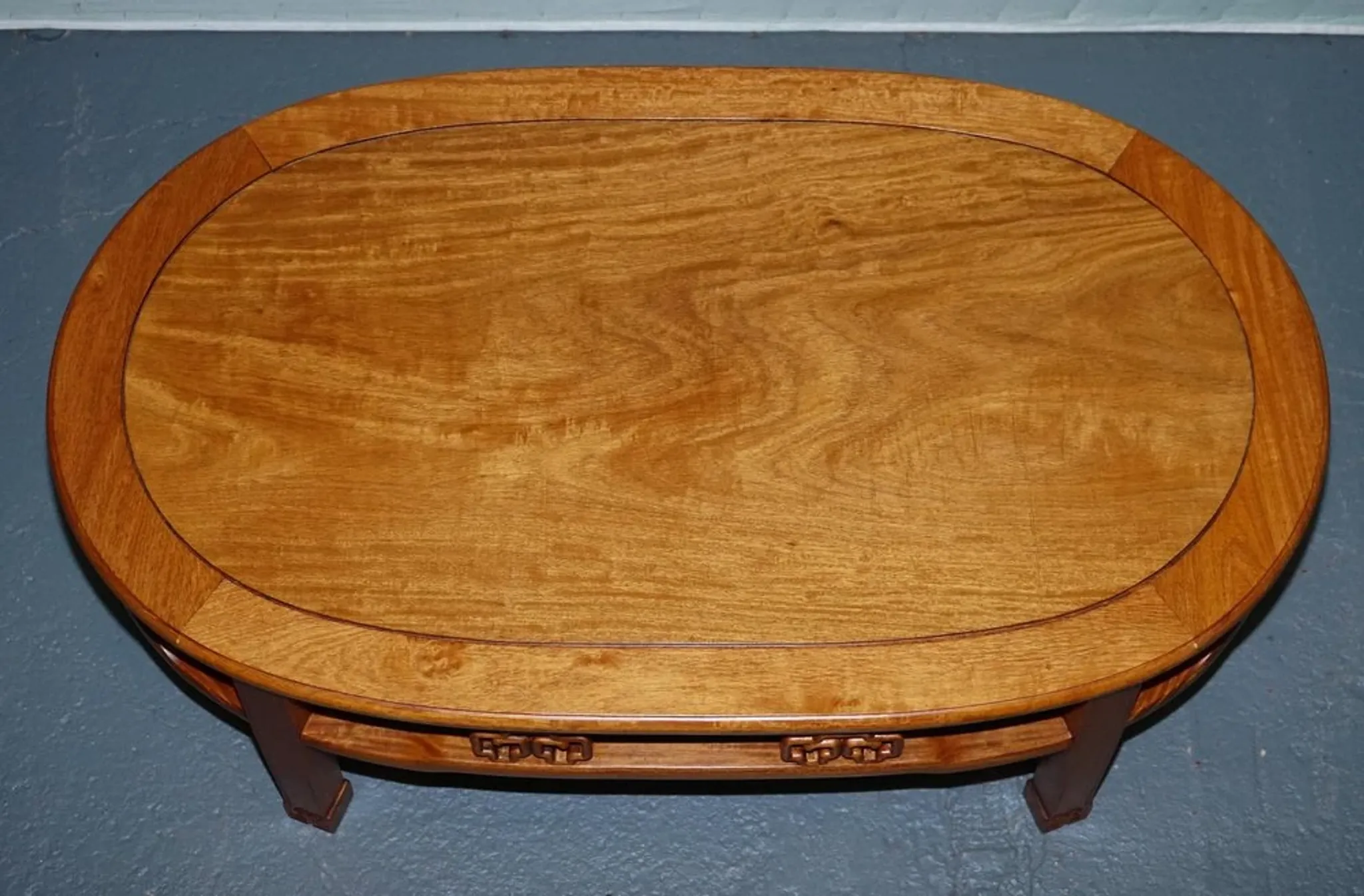 Vintage Oriental Low Table in Carved Brown Teak, China