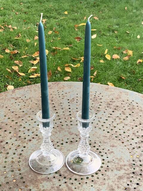 Pair of crystal candlesticks, darques crystal, diamond pattern, vintage Original label