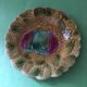 3 slip dessert plates stamped Sarreguemines. Fruit decor.
