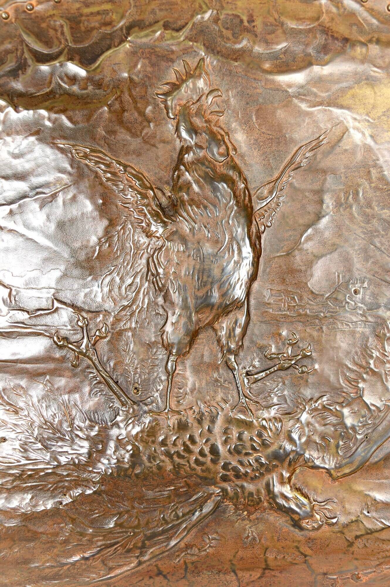 Art Nouveau mirror, "The French Rooster Triumphant over the German Eagle", 1916