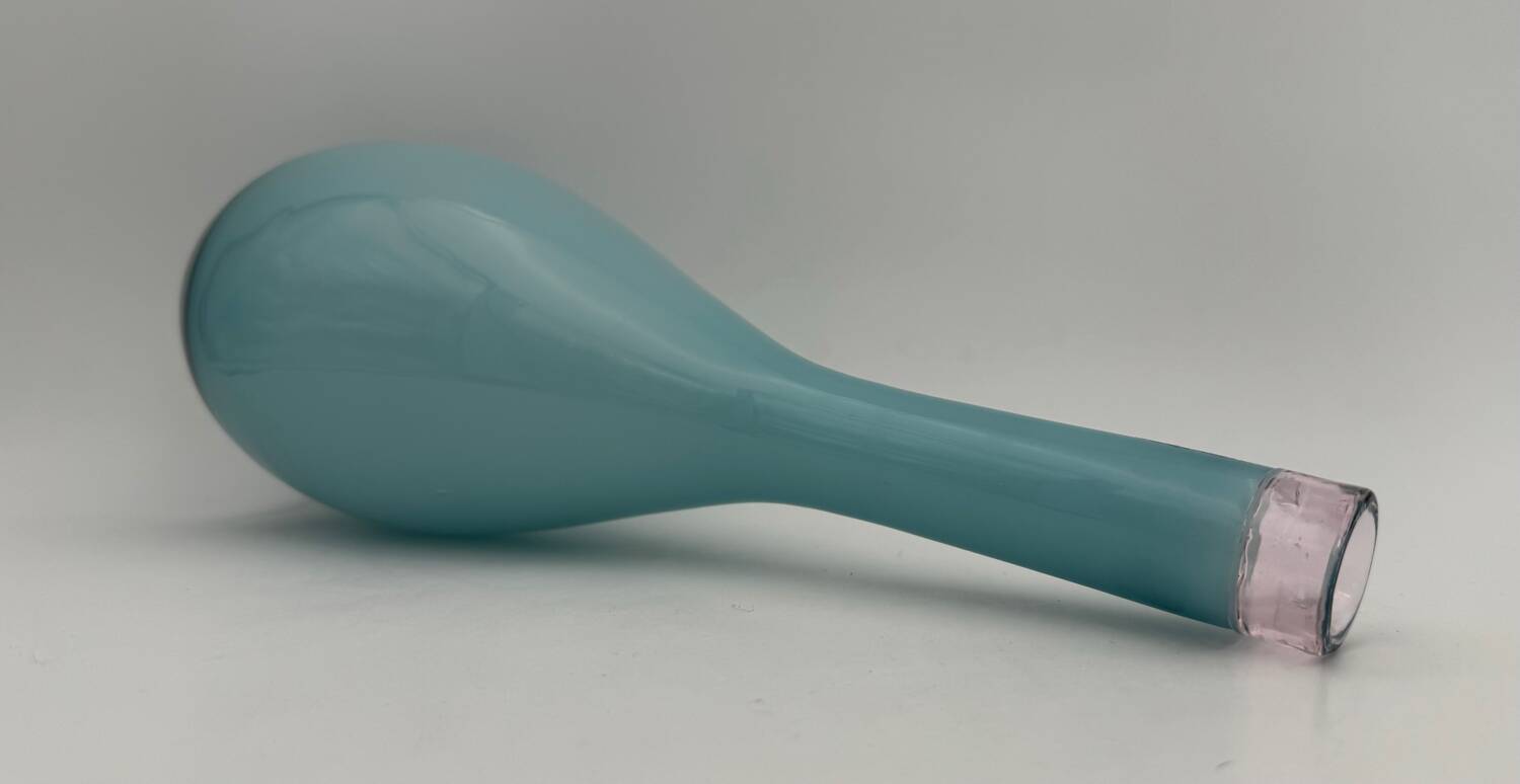 Blue lined glass bottle vase