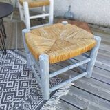 Set of 4 Bohemian straw stools
