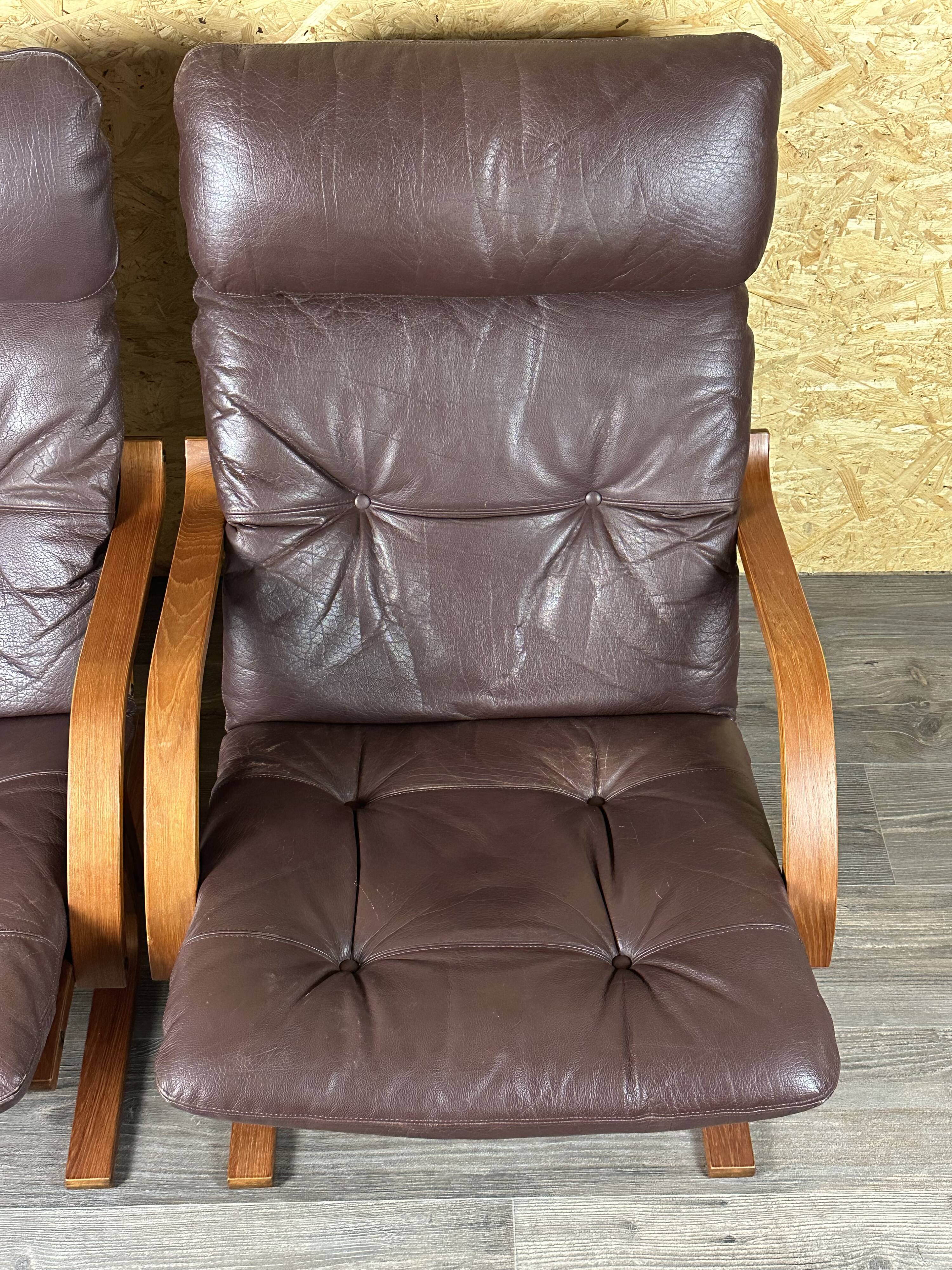 2x 60s 70s Easy Chair Leather Armchairs Westnofa Norway Mid Century