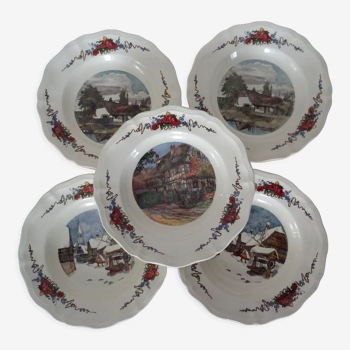 5 assiettes creuses H.Loux Sarreguemines Obernai