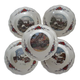 5 hollow plates H.Loux Sarreguemines Obernai