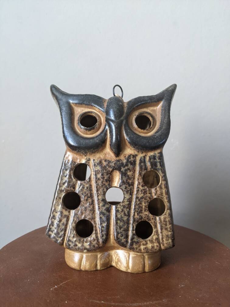 Owl tealight holder ceramic handmade owl candle holder brutalist