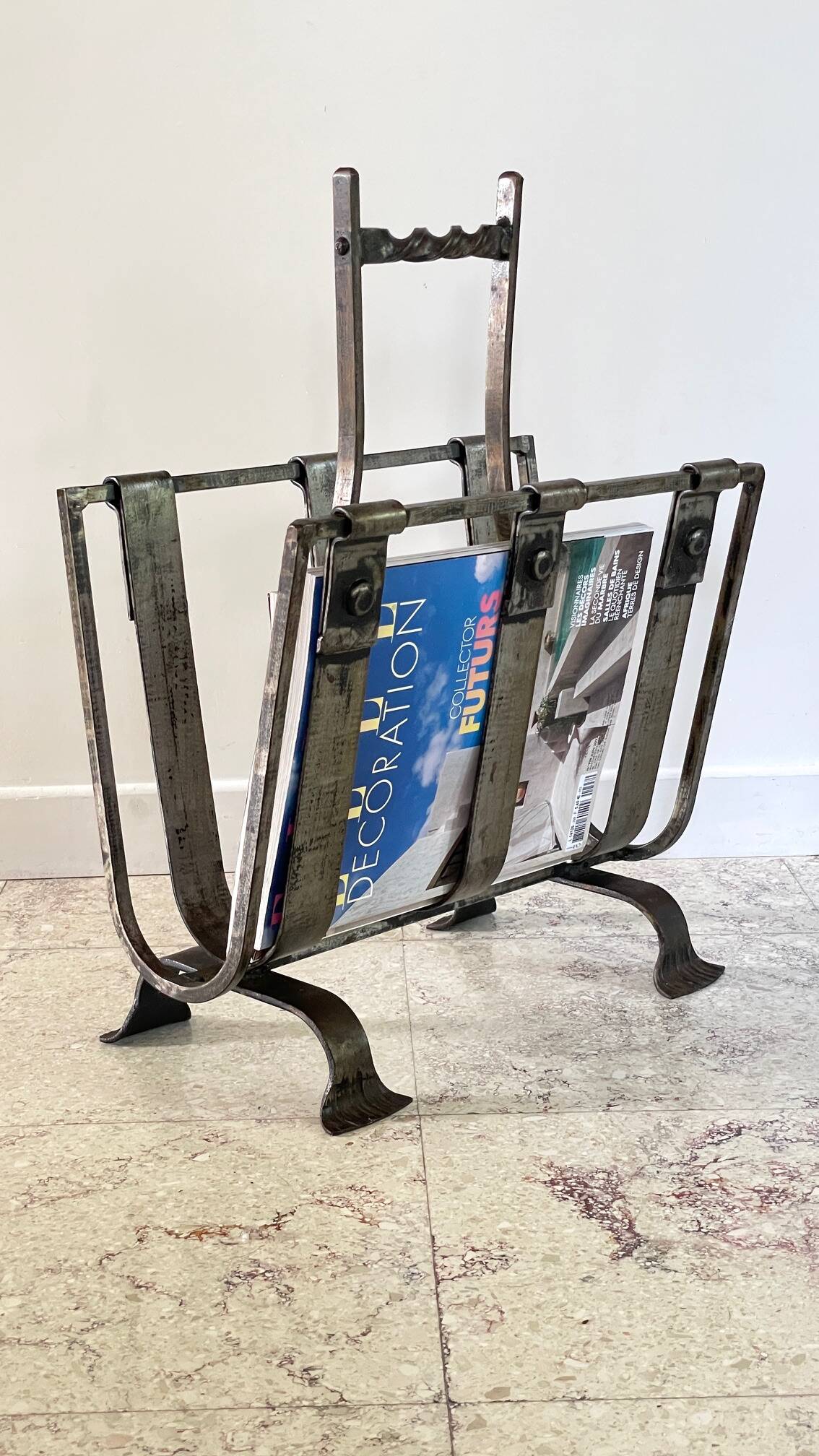 Vintage Brutalist Steel Magazine Rack