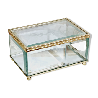 Beveled and chiseled glass and brass jewelry box