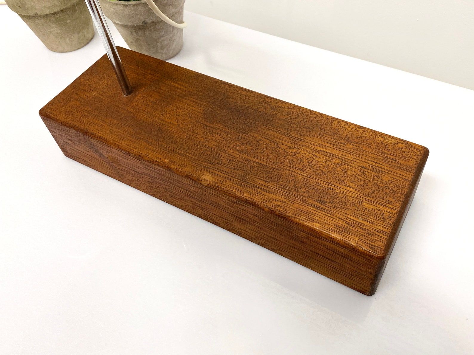 Unique XL Vintage Fluorescent Desk Lamp, Solid wooden base, Mid Century Table Lamp