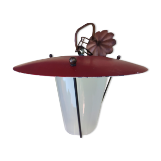 Suspension lantern sheet metal brass vintage glass