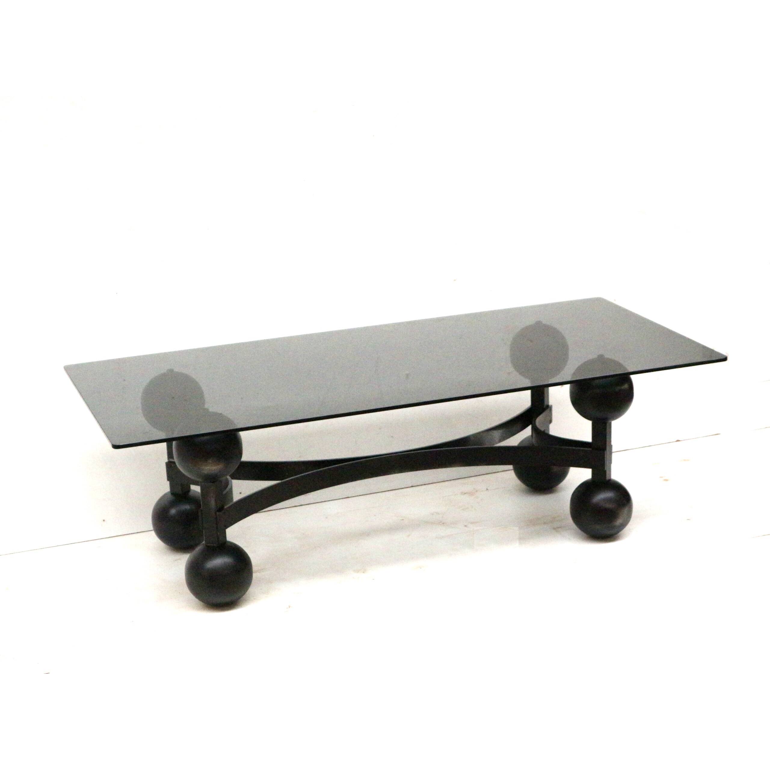 Grande table basse vintage brutaliste Space Age avec plateau en verre fabriquée dans les années 70