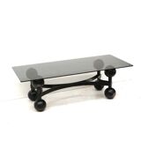 Large vintage Brutalist Space Age coffee table with glass top made in the 70s