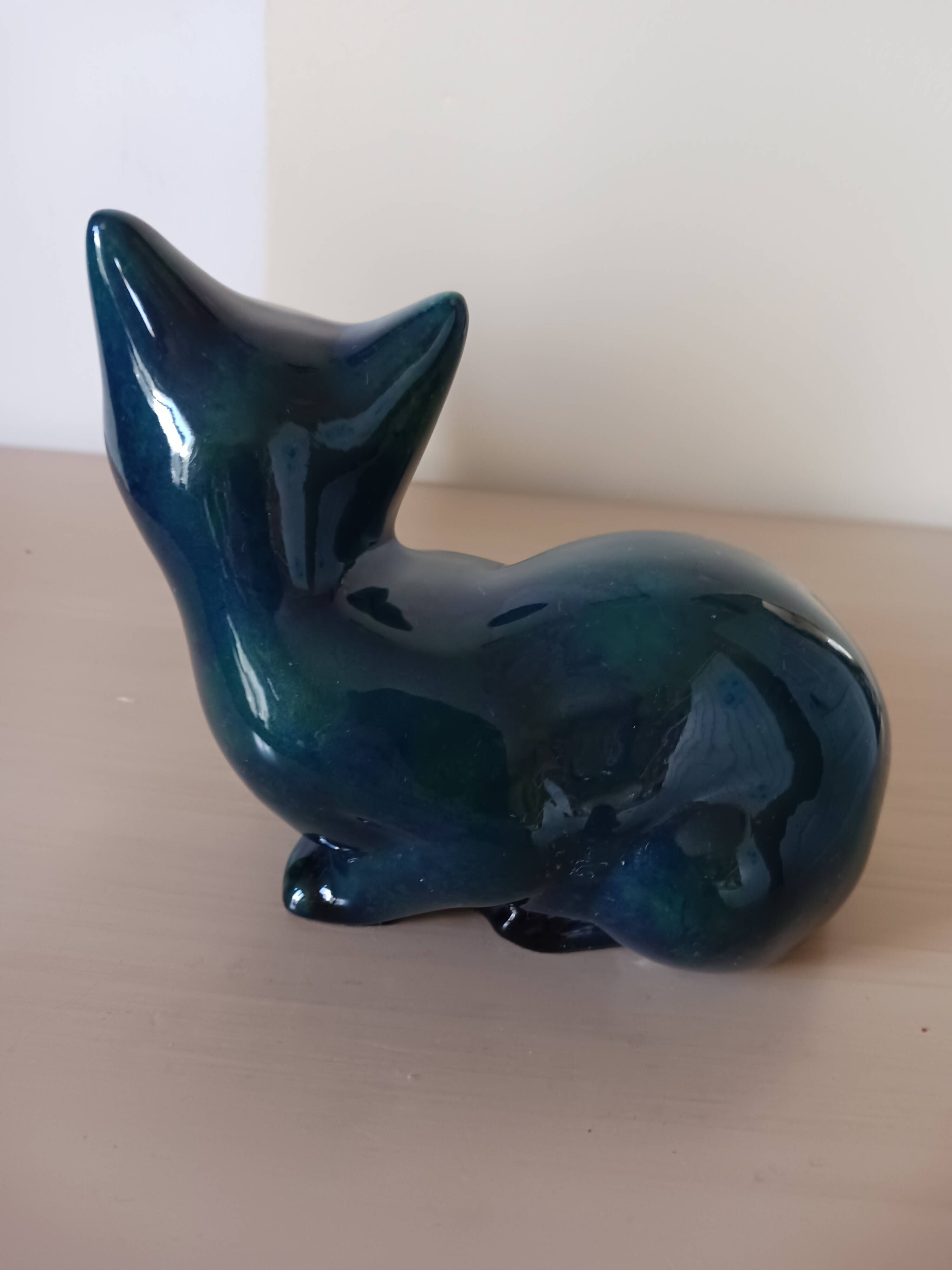 Blue ceramic cat, 1980s.