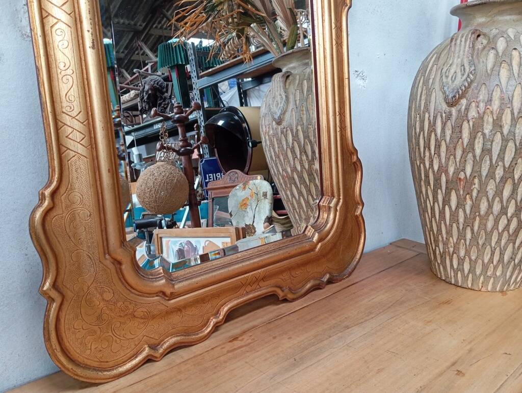 80s beveled gold mirror