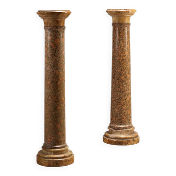Pair of columns in breccia marble and granite - Italy 19th century