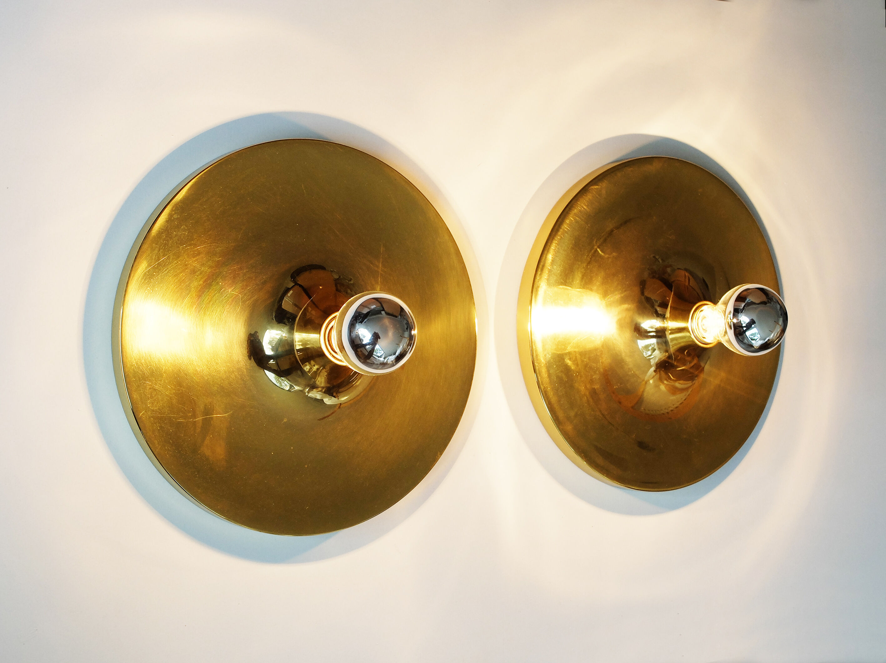 Pair of golden wall lights Flush Lights, Germany 1970s