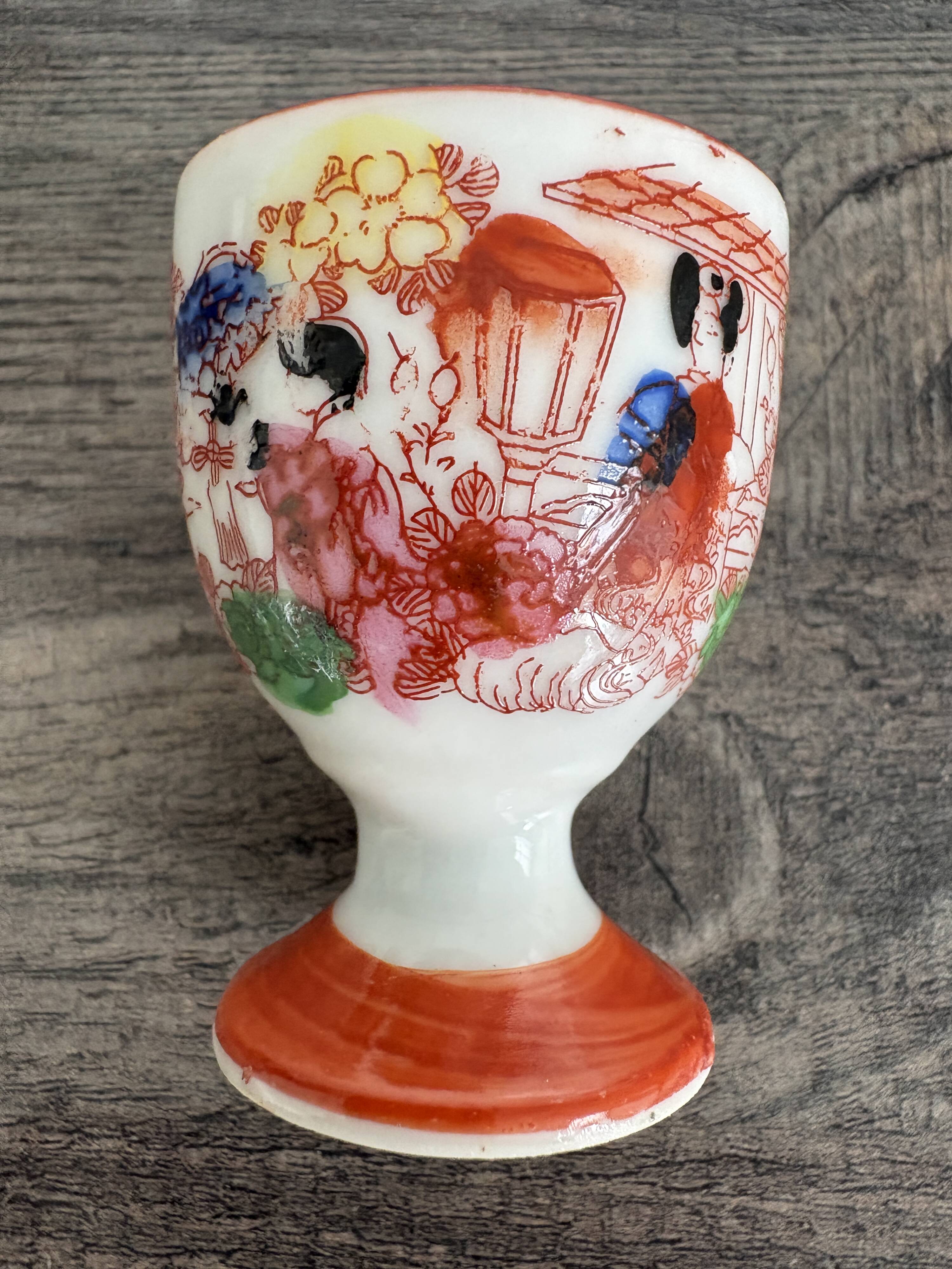 Paire de coquetiers anciens en porcelaine japonaise Kutani
