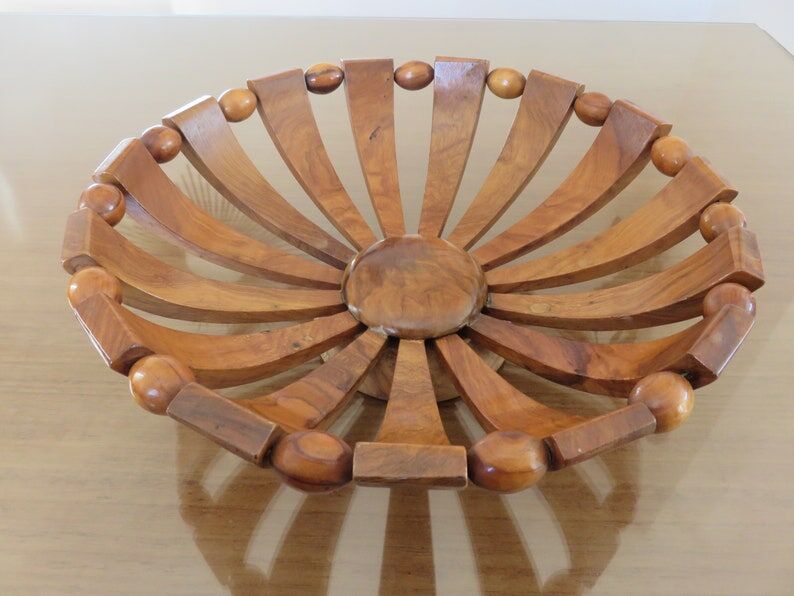 Teak fruit basket Scandinavian style 60s 70s