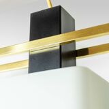 1960s Italian Stilnovo ceiling pendant with opaline glass shades and brass details