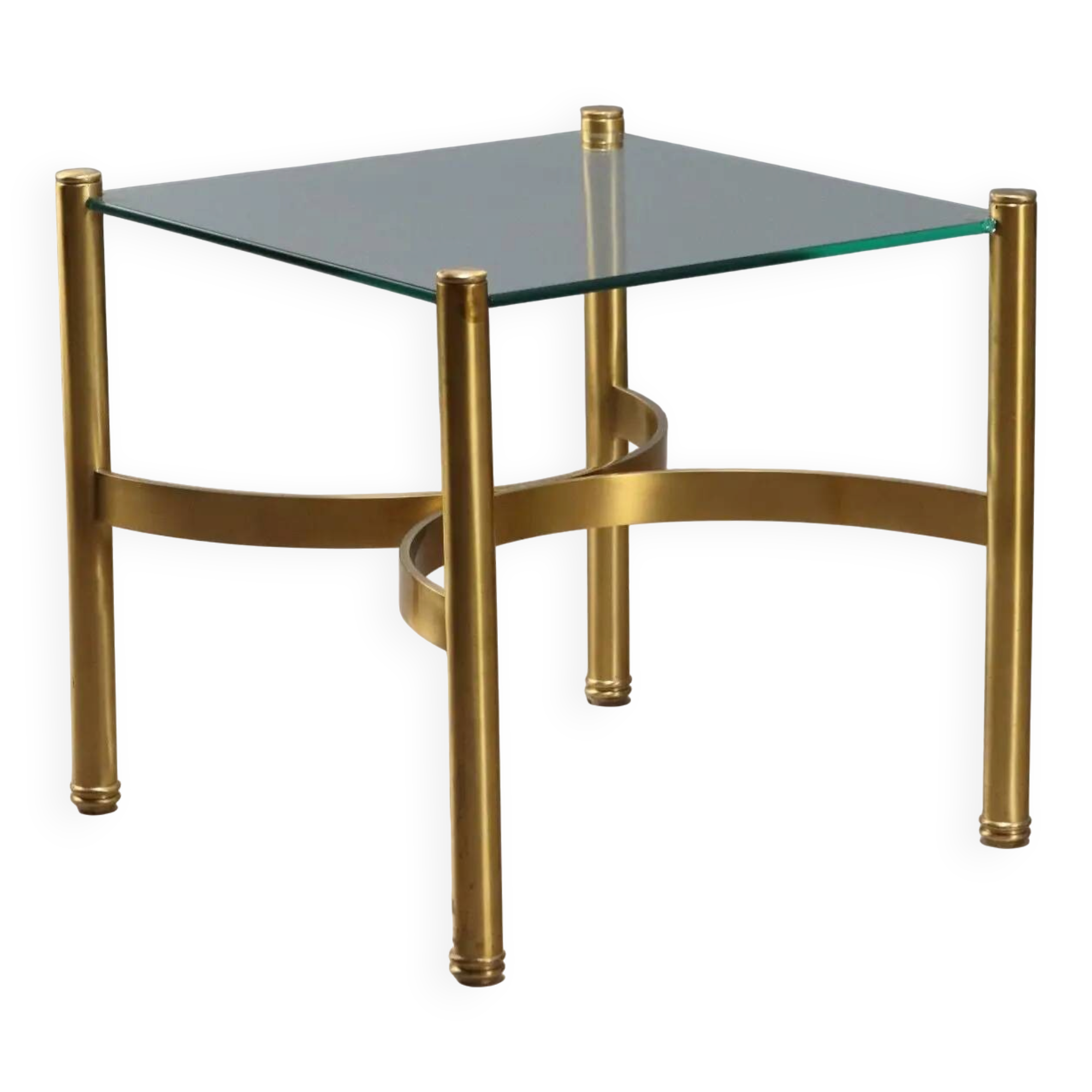 Vintage brass coffee table with glass top, Italian design from the 1970s.