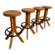 Set of 4 solid elm wood bar stools, vintage 70s design