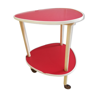 Table desserte bar à roulettes formica rouge forme libre moderniste