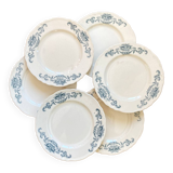 Set of 6 flat plates iron earth Longchamp model Lutetia old earthenware