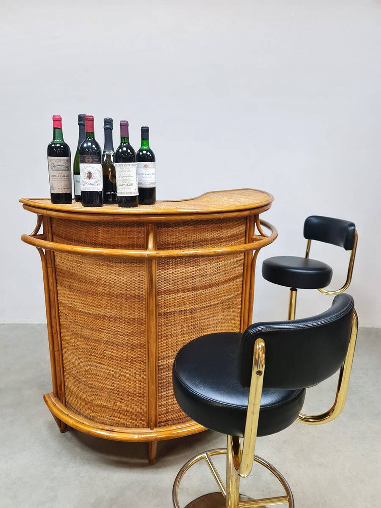 Vintage rattan bamboo Tiki bar cocktail bar 1970