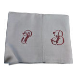 Old sheet monogram red PB hemp 220 X 230 cm