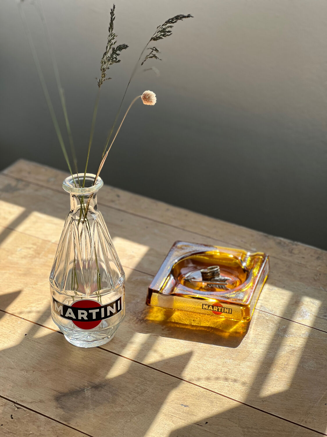 Martini advertising decanter and ashtray