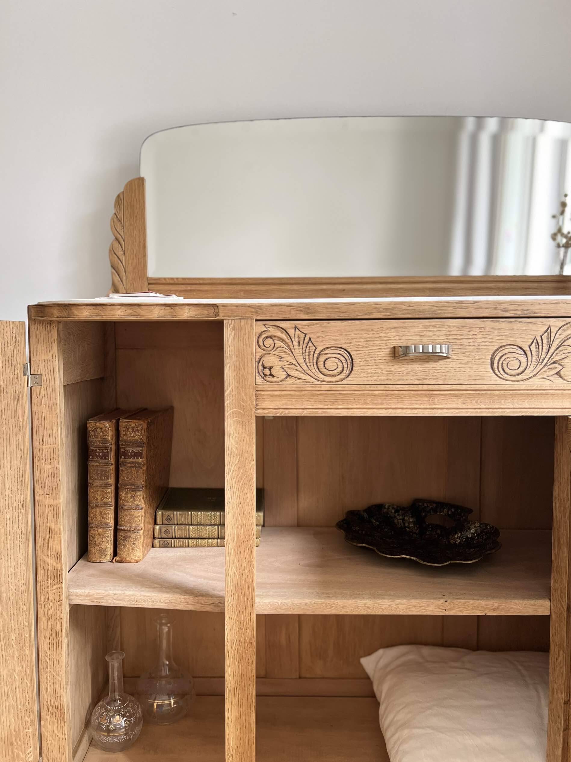 Art Deco oak sideboard with mirror (removable)