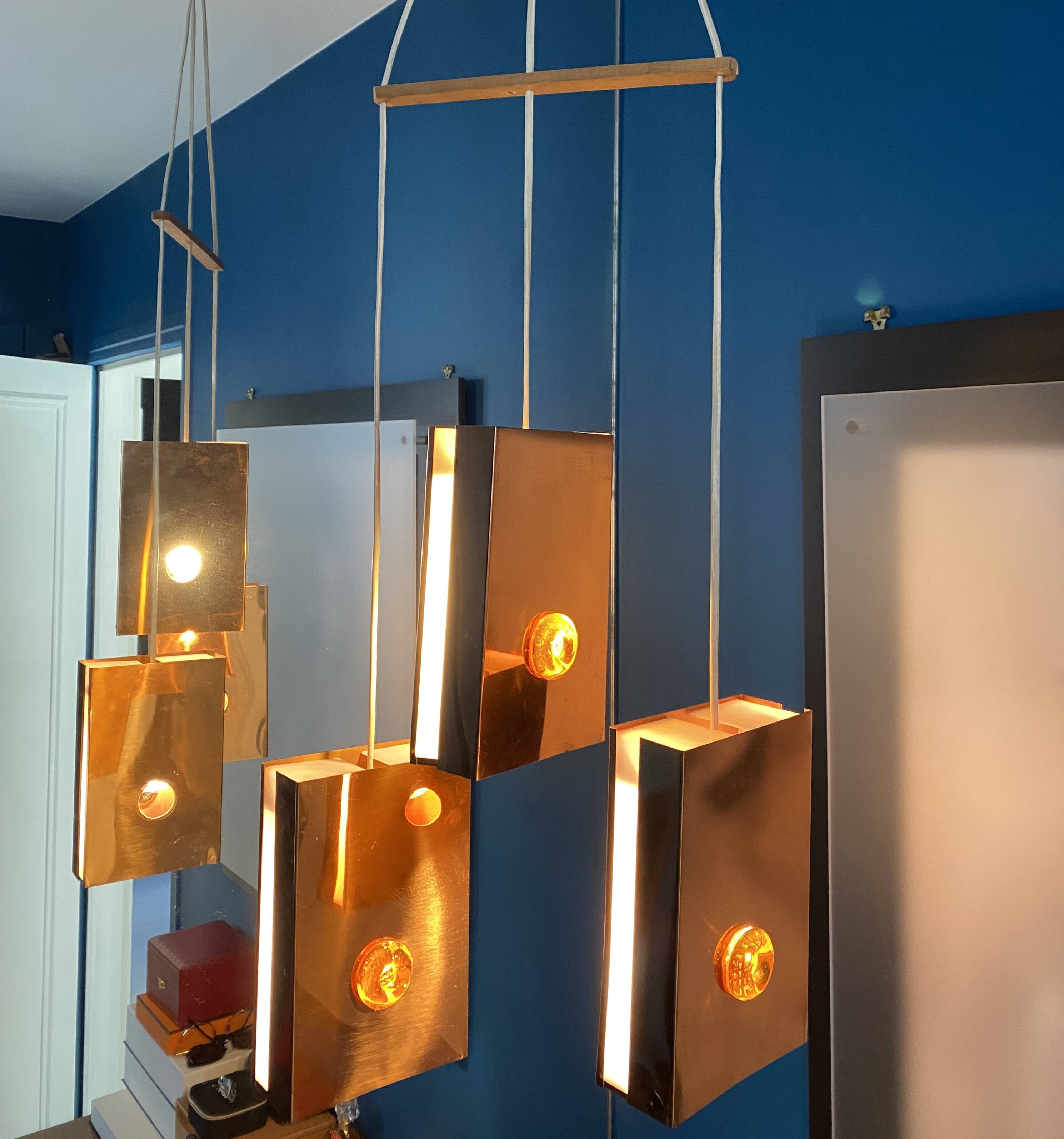 Copper and glass pendant light from the 1970s.