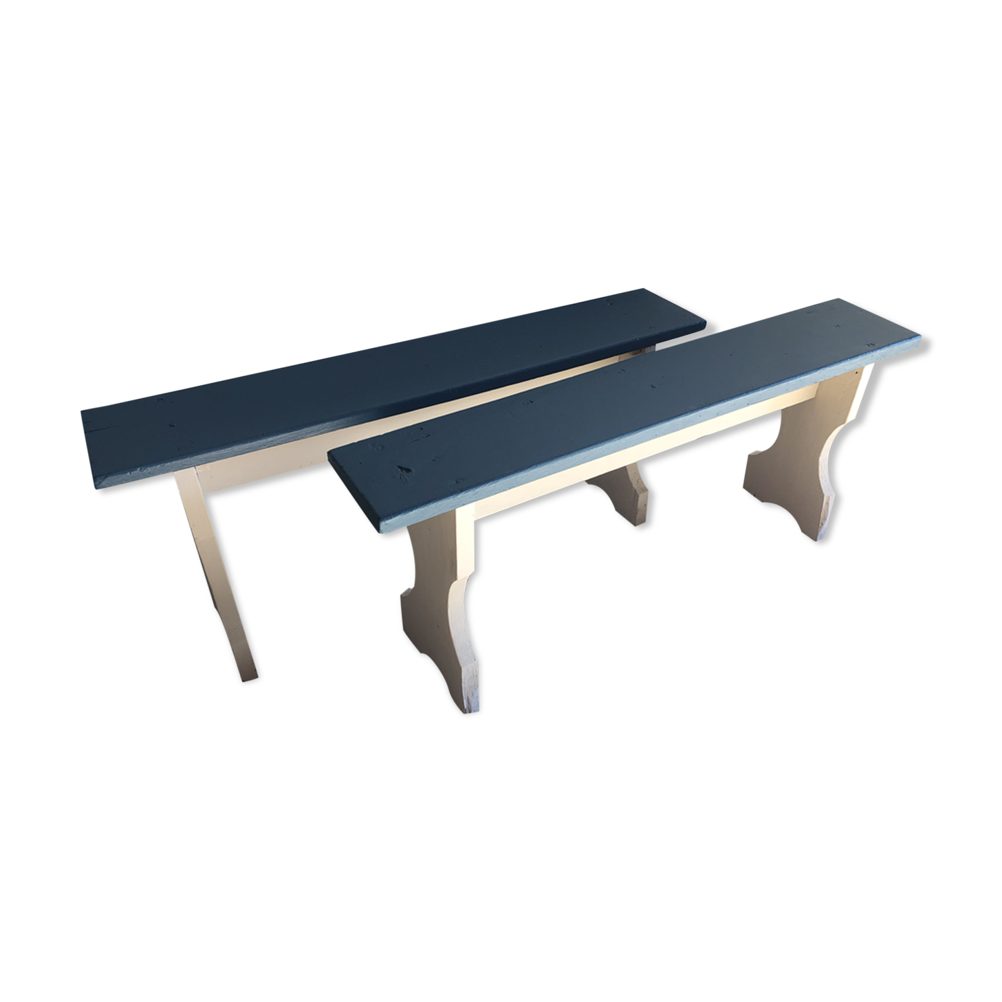 Duo de bancs en bois vintage