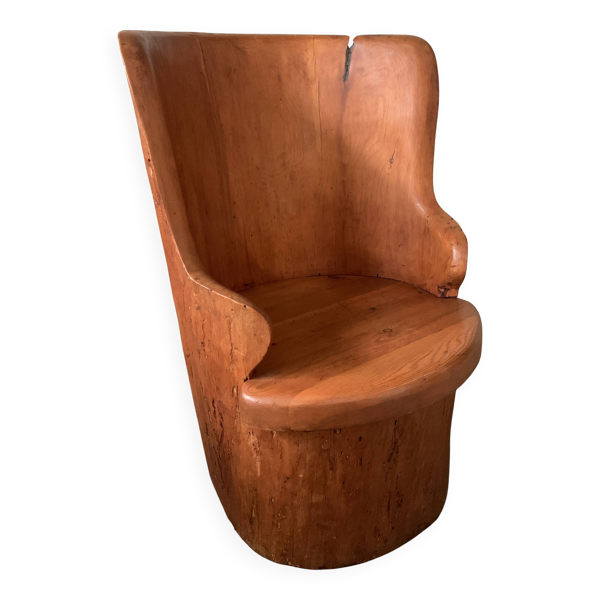 Chaise scandinave en rondins de pin suédois ''kubbstol'' années 1970