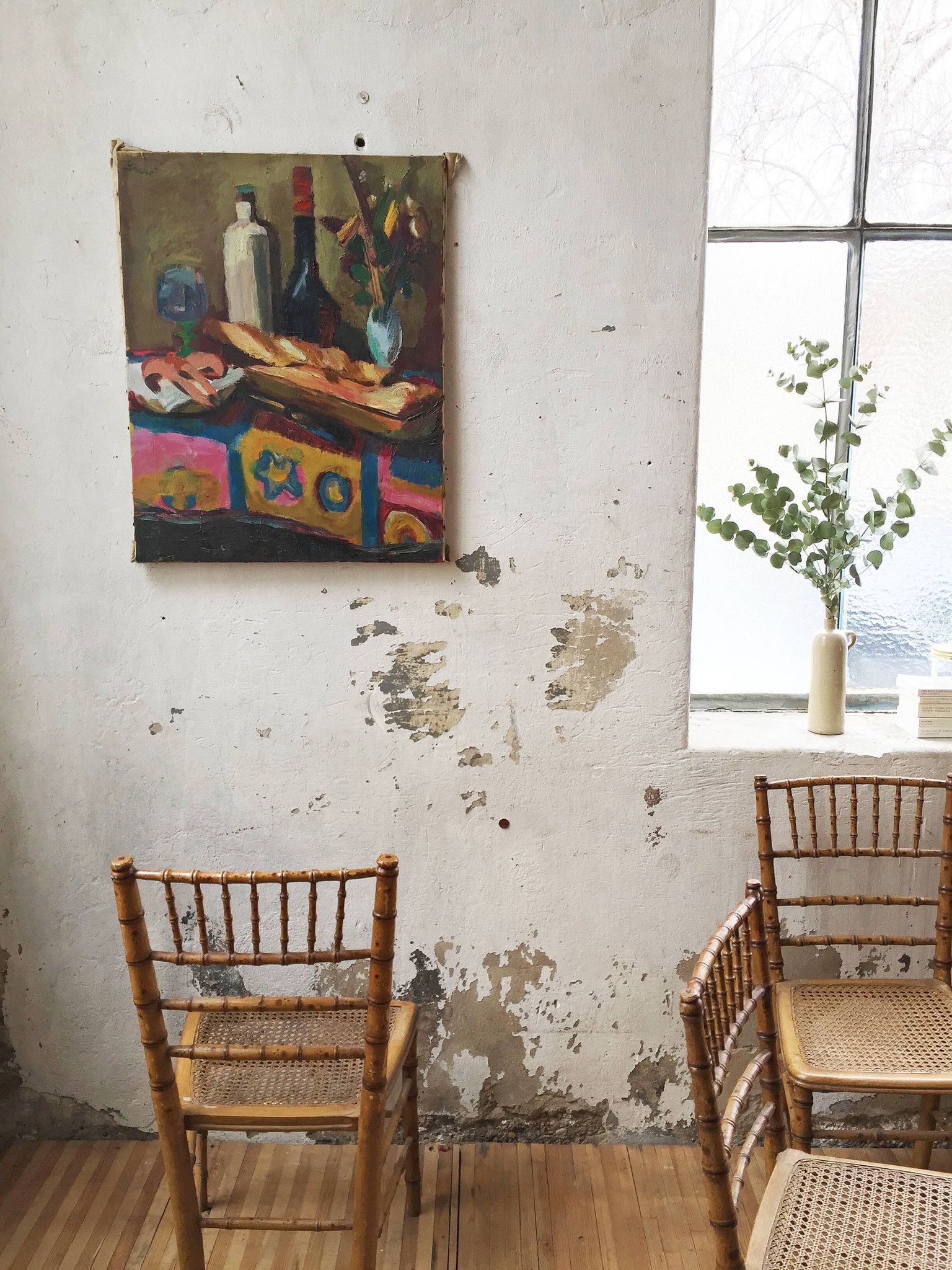 Peinture à l’huile nature morte signée « Beaucé » 57 x 52 cm