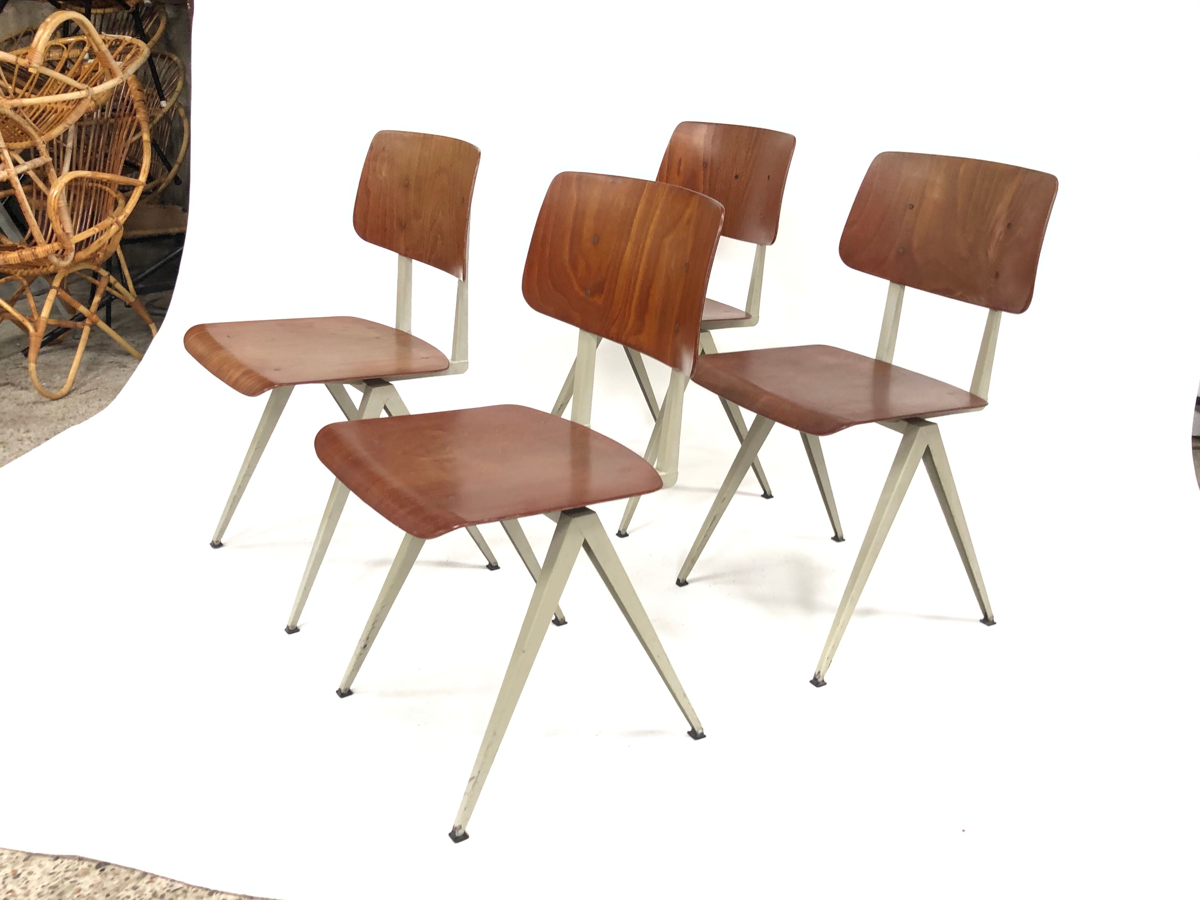 Lot of 4 vintage school chairs Galvanitas S16 Netherlands