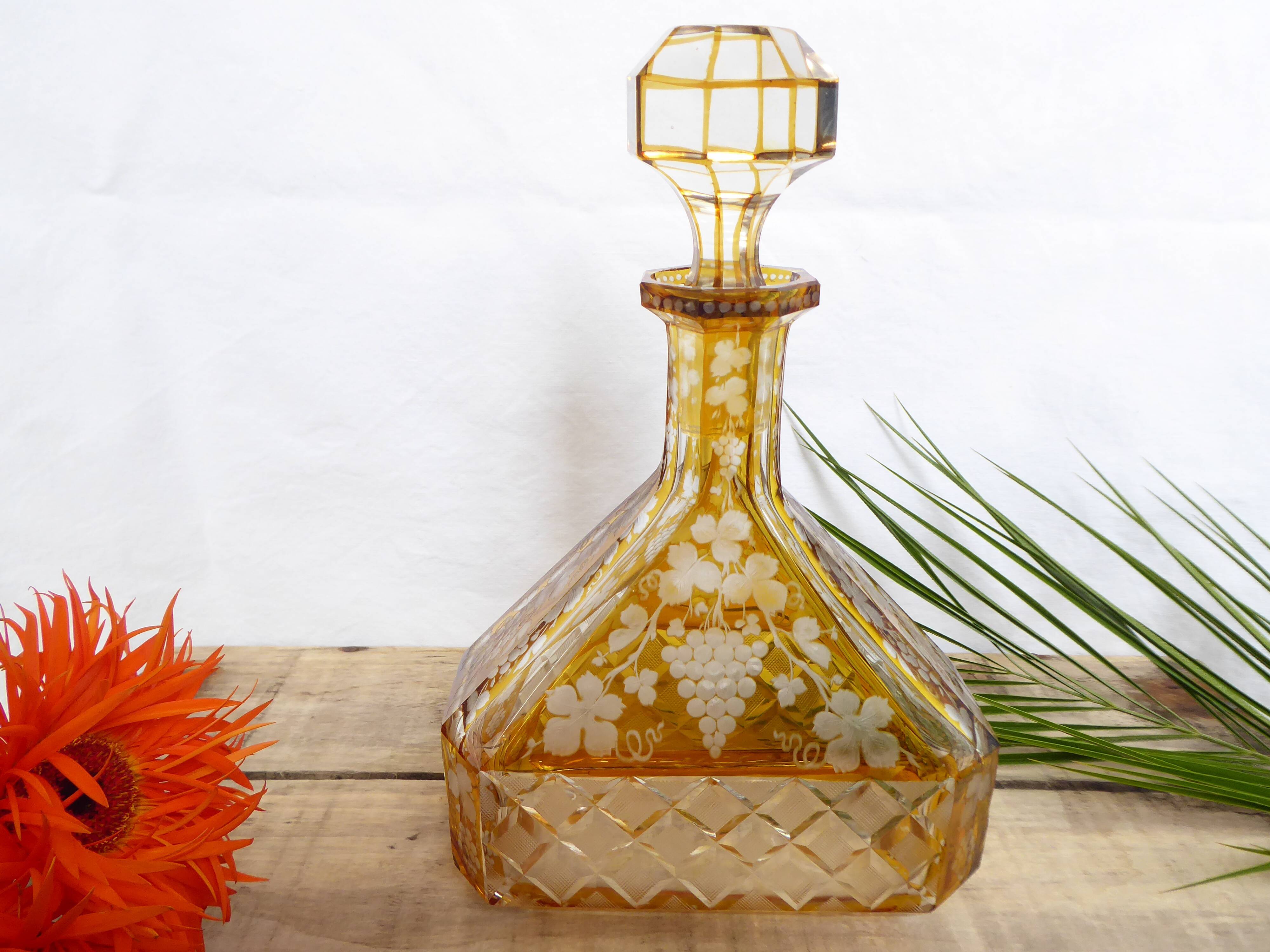 Engraved and cut crystal decanter