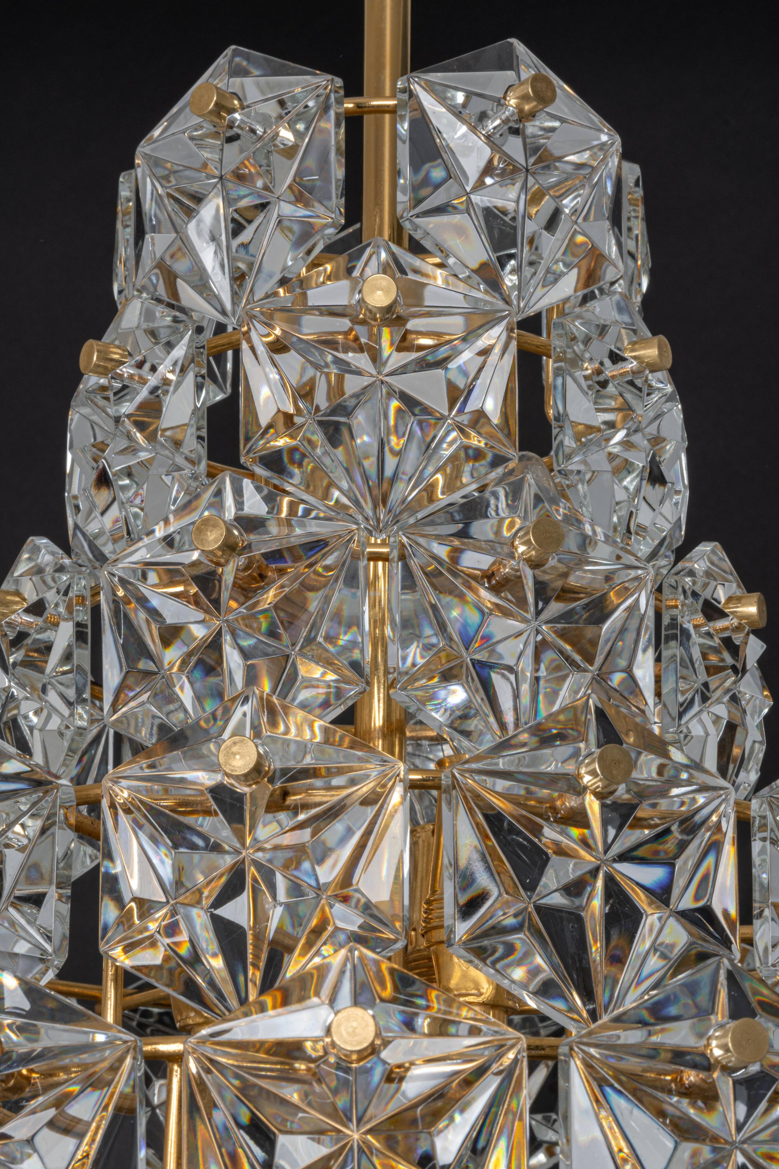 Chandelier, brass and crystal glass by Kinkeldey, Germany, 1970s.