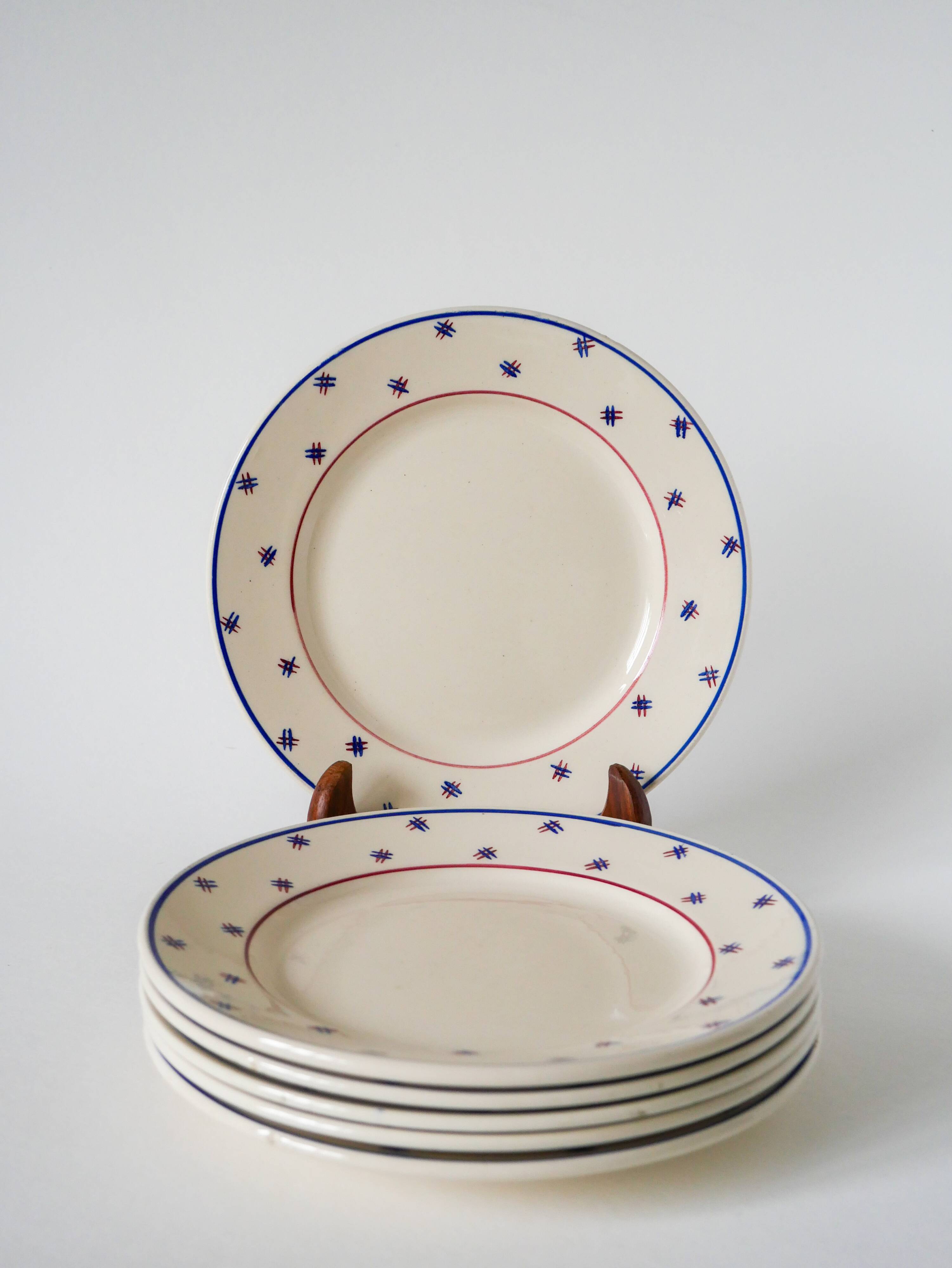 Lot of 6 small dessert plates, Lunéville model E Pierrée, 1940