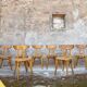 Set of 9 lutherma banana boomerang bistro chairs.