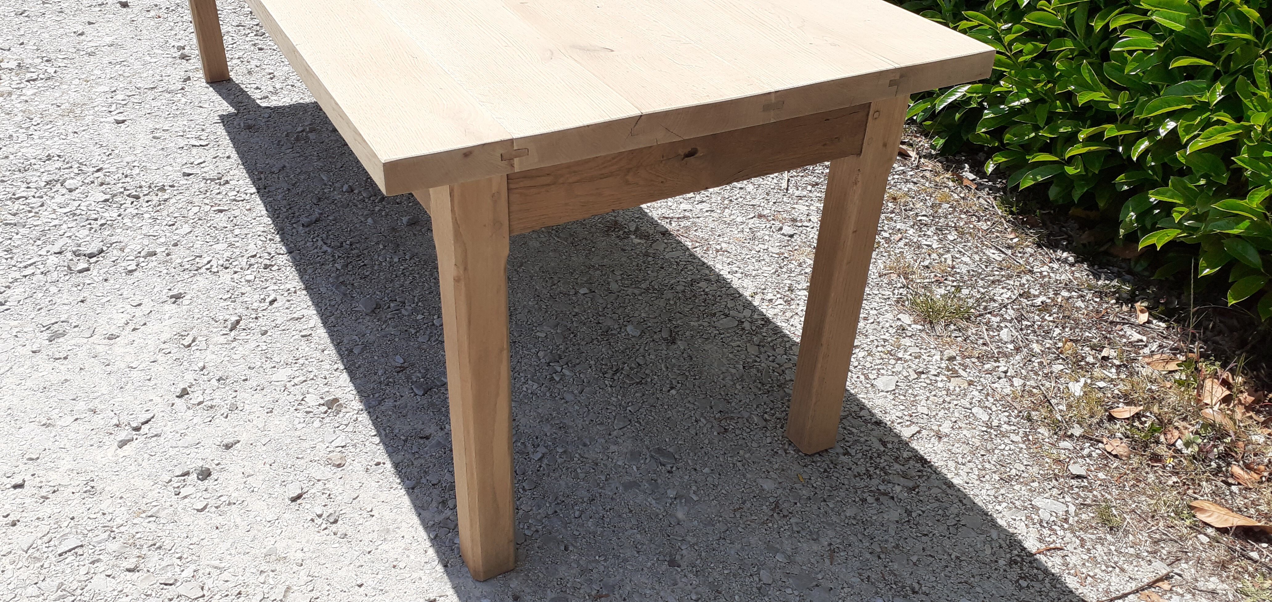 Solid oak farm table 1 rough wood drawer