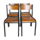 Lot of 4 adult school chairs, wood and black metal