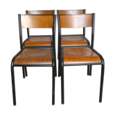 Lot de 4 chaises d'école adulte en bois et métal noir
