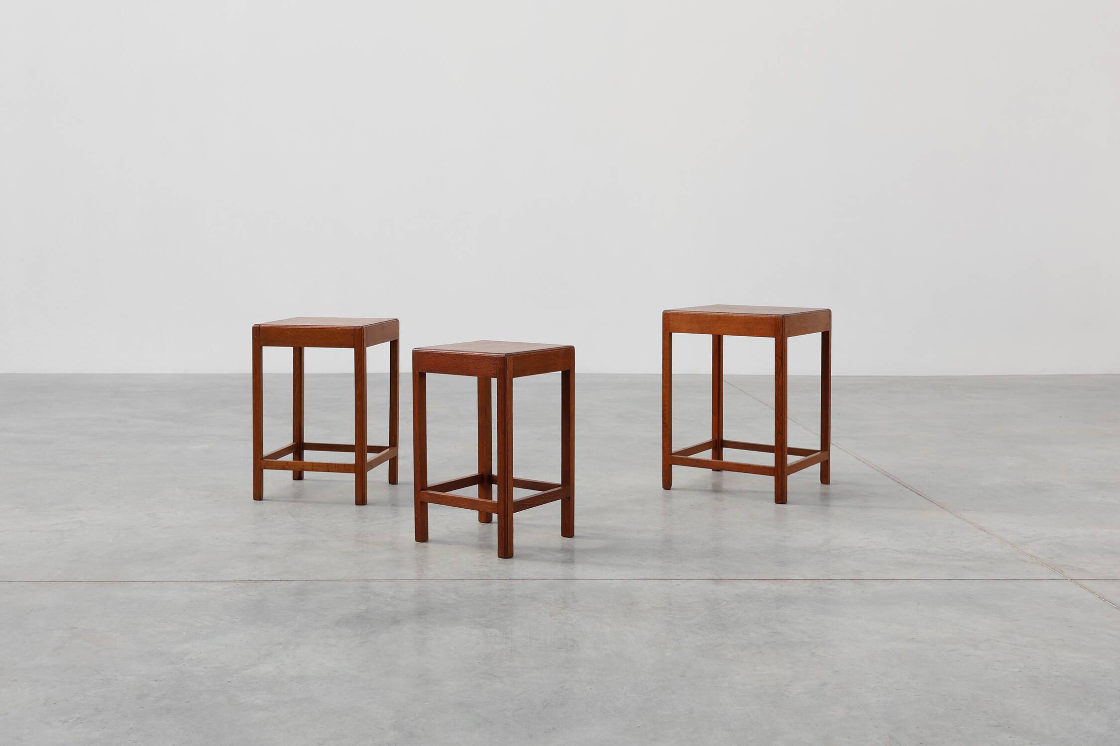 Set of 3 oak wood stacking tables in Art Deco style, France ca. 1925