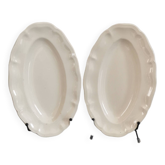 2 Sarreguemines oval bowls in plain ivory color