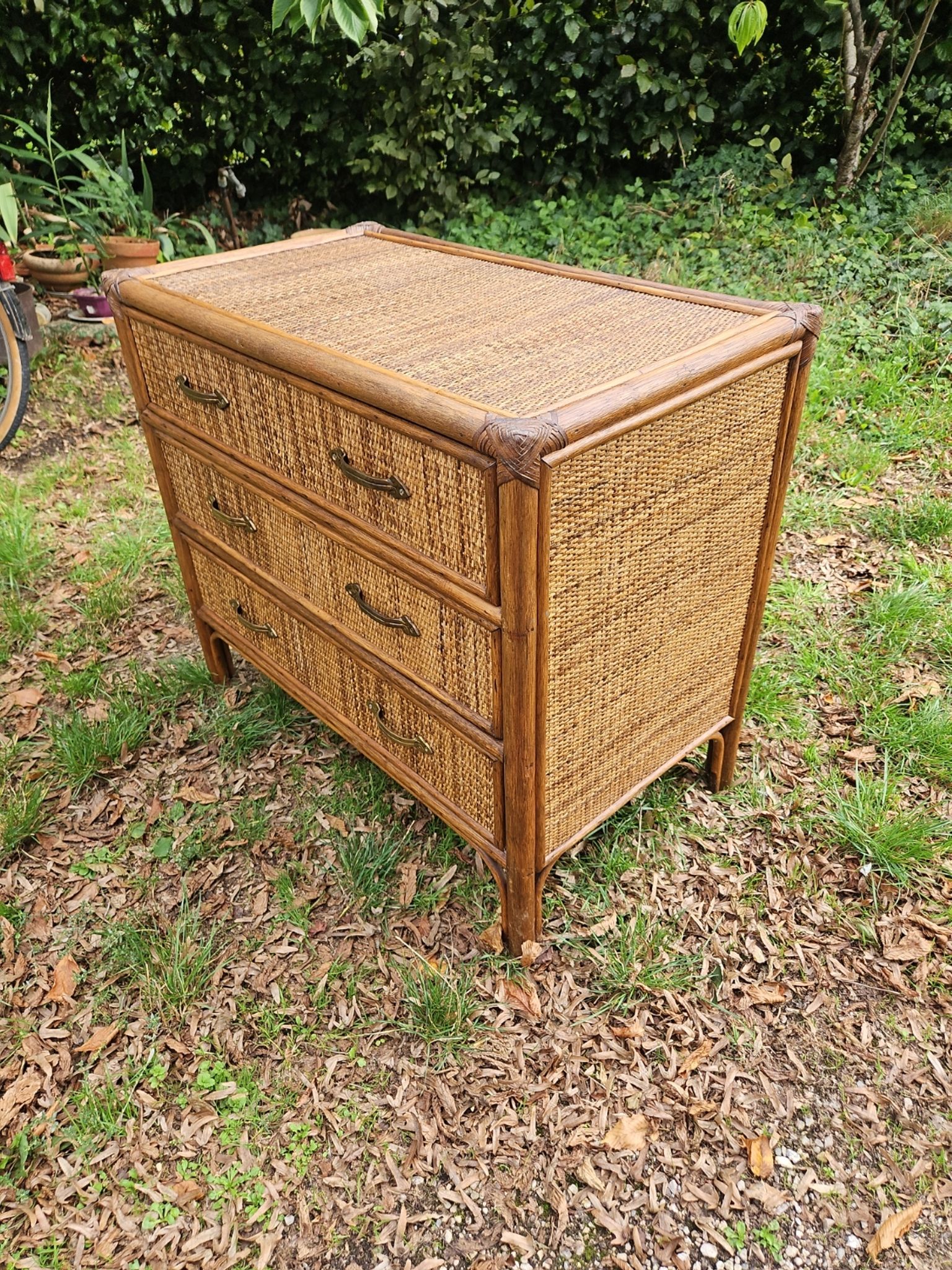 Vintage woven wicker rattan bamboo chest of drawers design 50-60-70