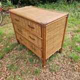 Vintage woven wicker rattan bamboo chest of drawers design 50-60-70