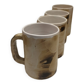 Four enameled ceramic cups Galerie Palissy in Vallauris