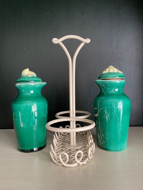 Oiler vintage vinegar 1950 ceramic and perforated metal